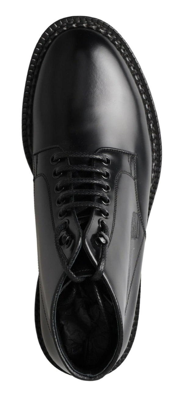 Schwarze Leder Herren Kurzstiefel Schnürschuhe