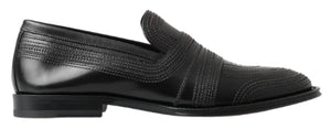 Schwarzes Leder Slipper Loafers Genähte Schuhe