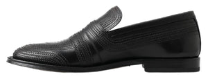 Schwarzes Leder Slipper Loafers Genähte Schuhe