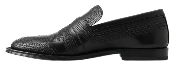 Schwarzes Leder Slipper Loafers Genähte Schuhe