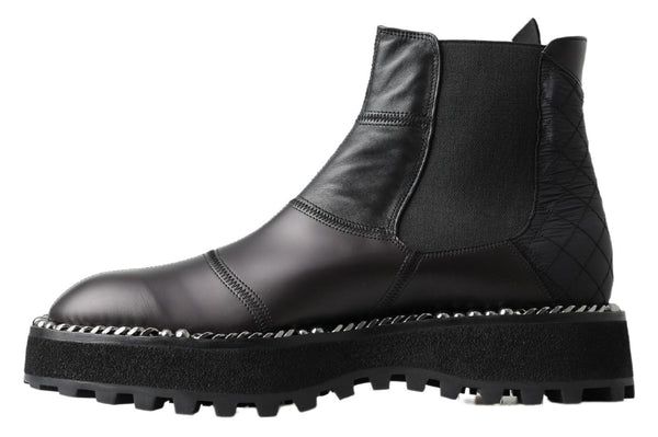 Schwarze Leder-Slipper mit Stretch-Stiefeln