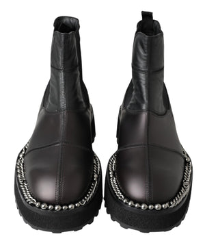 Schwarze Leder-Slipper mit Stretch-Stiefeln