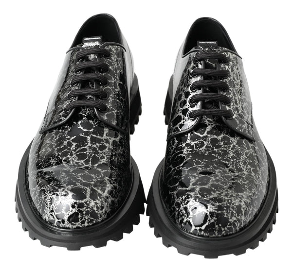 Schwarz Weiß Derby Lackleder Schuhe