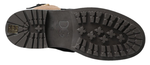 Schwarz Leder Braun Shearling Stiefel