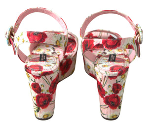 Mehrfarbige Wedges mit Blumendruck Florale Riemchensandalen