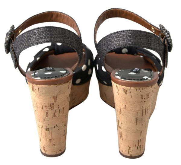 Schwarze Keile Gepunktete Knöchelriemen Schuhe Sandalen