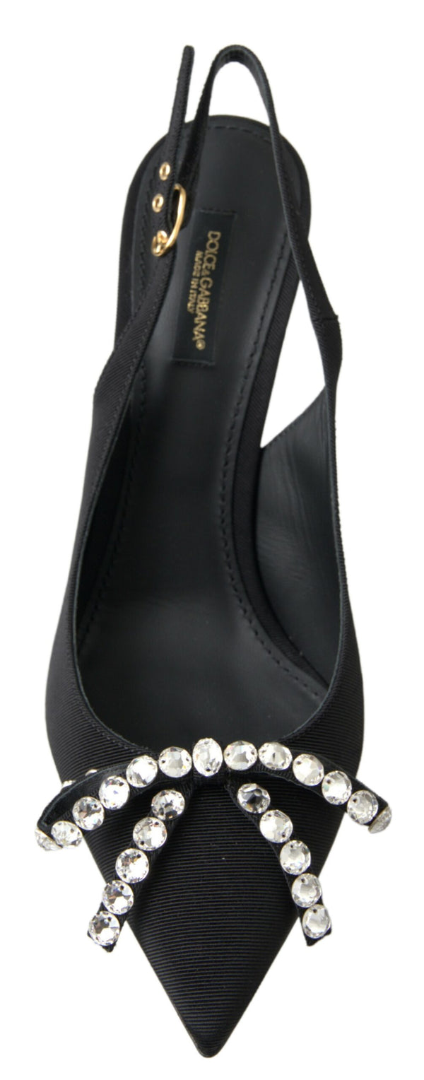 Schwarze kristallverzierte Schuhe mit Slingback-Absatz