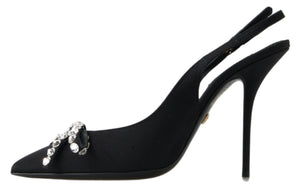 Schwarze kristallverzierte Schuhe mit Slingback-Absatz