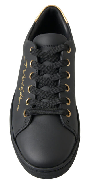 Schwarz Gold Leder Klassische Sneakers Schuhe