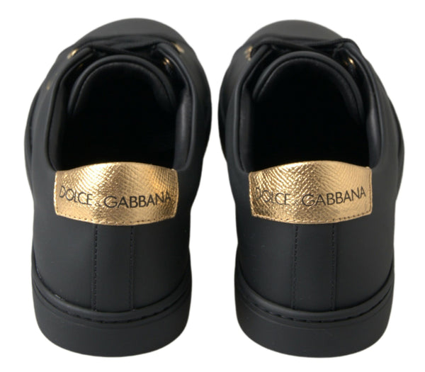 Schwarz Gold Leder Klassische Sneakers Schuhe