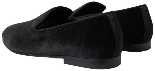 Schwarzer Samt Loafers Formelle Schuhe