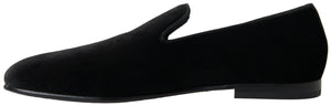 Schwarzer Samt Loafers Formelle Schuhe