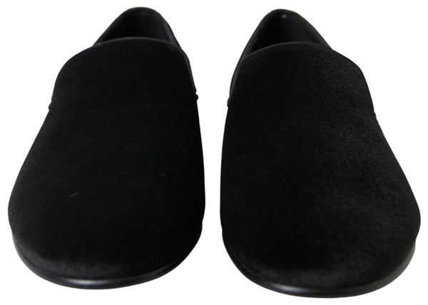 Schwarzer Samt Loafers Formelle Schuhe