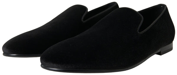 Schwarzer Samt Loafers Formelle Schuhe