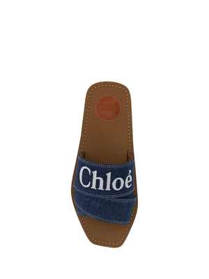 Üppige Cotton Woody Slide Sandalen in Denim Blau