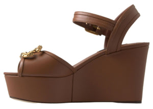 Braunes Leder AMORE Wedges Sandalen Schuhe