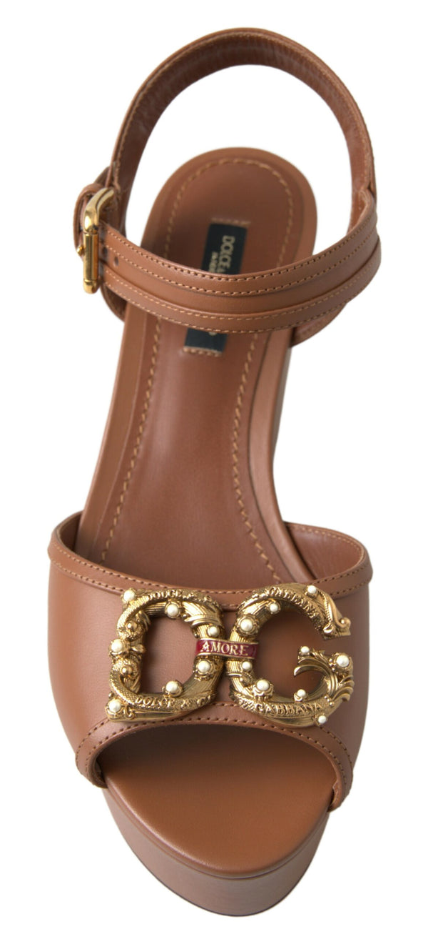 Braunes Leder AMORE Wedges Sandalen Schuhe