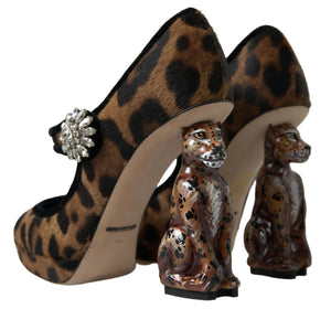 Schwarz Braun Kalb Leopard Absatz Mary Jane Pump Schuhe
