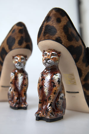 Schwarz Braun Kalb Leopard Absatz Mary Jane Pump Schuhe