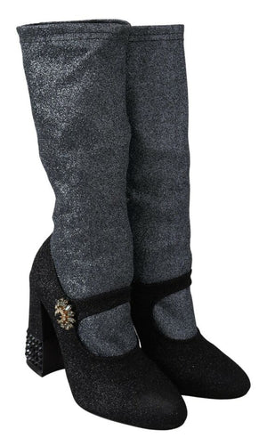 Schwarz Crystal Mary Janes Booties Schuhe