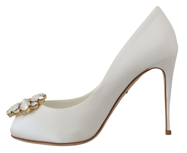 Satin Pumps mit weißem Kristall-Absatz