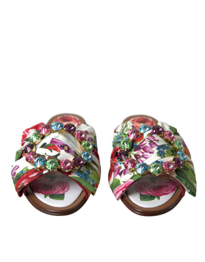 Multicolor Floral Flats Kristall Sandalen Schuhe