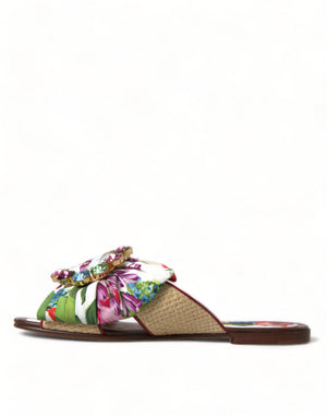 Multicolor Floral Flats Kristall Sandalen Schuhe