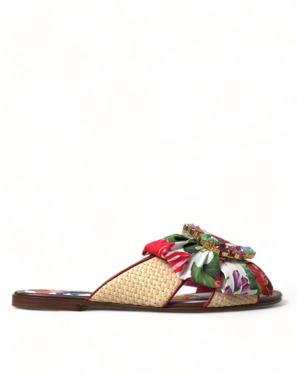 Multicolor Floral Flats Kristall Sandalen Schuhe