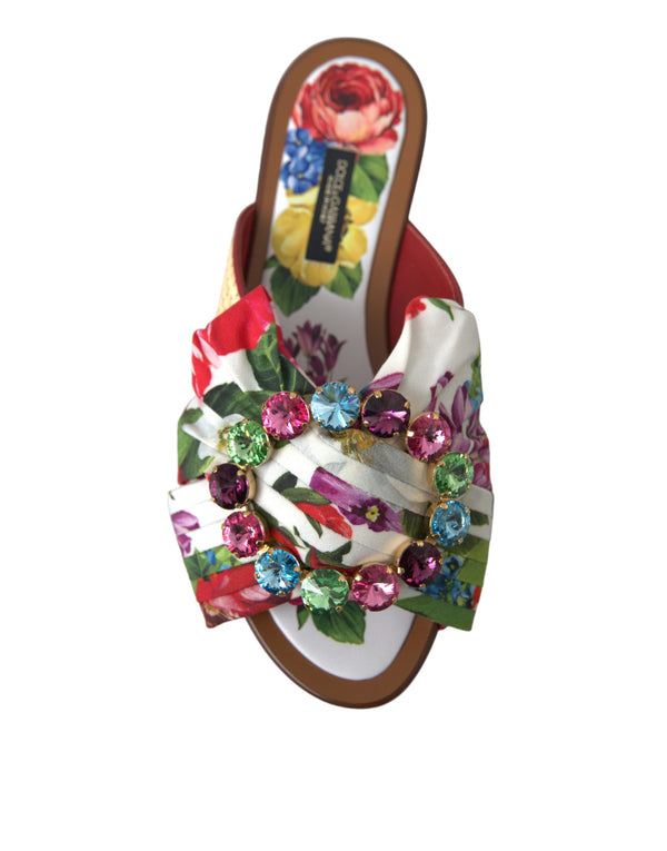 Multicolor Floral Flats Kristall Sandalen Schuhe