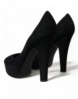Schwarz Wildleder Leder Plateauabsatz Pumps Schuhe