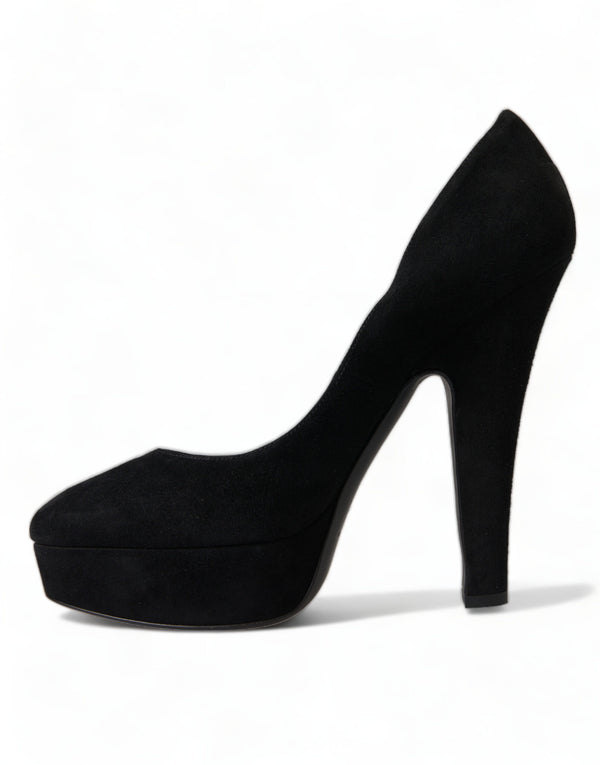 Schwarz Wildleder Leder Plateauabsatz Pumps Schuhe