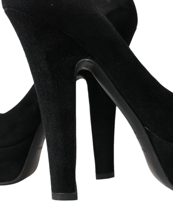 Schwarz Wildleder Leder Plateauabsatz Pumps Schuhe