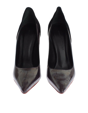 Grau Schwarz Leder Wildleder Heels Pumps Schuhe
