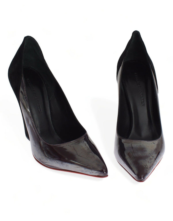 Grau Schwarz Leder Wildleder Heels Pumps Schuhe