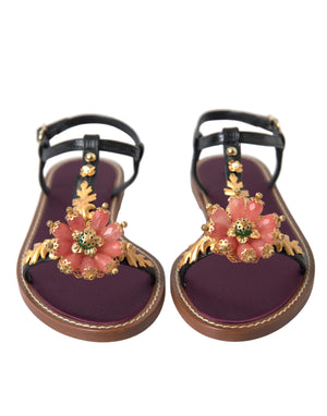 Schwarz Kristall Gold Sandalen Leder Schuhe