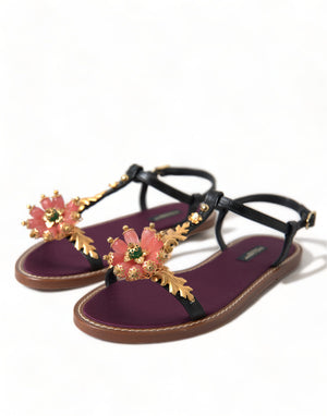 Schwarz Kristall Gold Sandalen Leder Schuhe