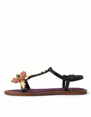 Schwarz Kristall Gold Sandalen Leder Schuhe