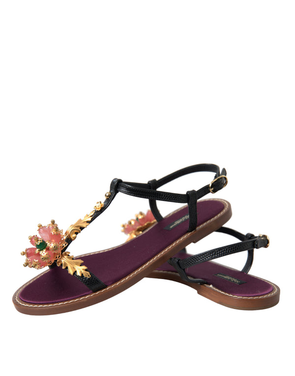 Schwarz Kristall Gold Sandalen Leder Schuhe