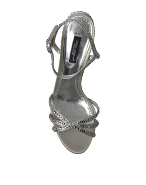 Silberne Kristall-Knöchelriemen-Sandalen Schuhe