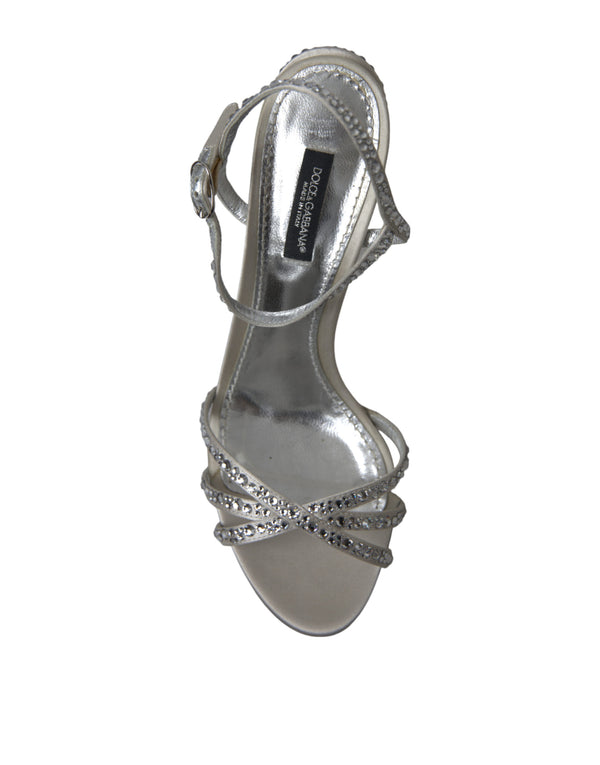 Silberne Kristall-Knöchelriemen-Sandalen Schuhe