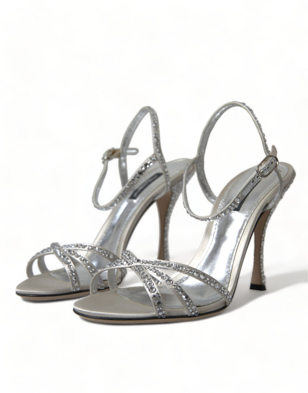 Silberne Kristall-Knöchelriemen-Sandalen Schuhe