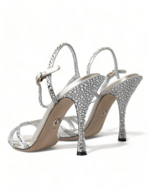 Silberne Kristall-Knöchelriemen-Sandalen Schuhe