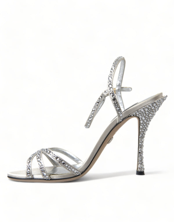 Silberne Kristall-Knöchelriemen-Sandalen Schuhe