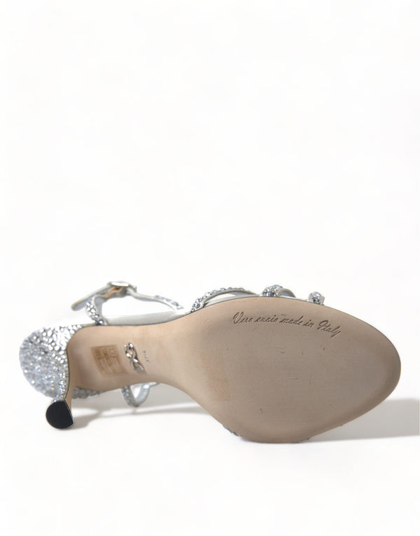Silberne Kristall-Knöchelriemen-Sandalen Schuhe