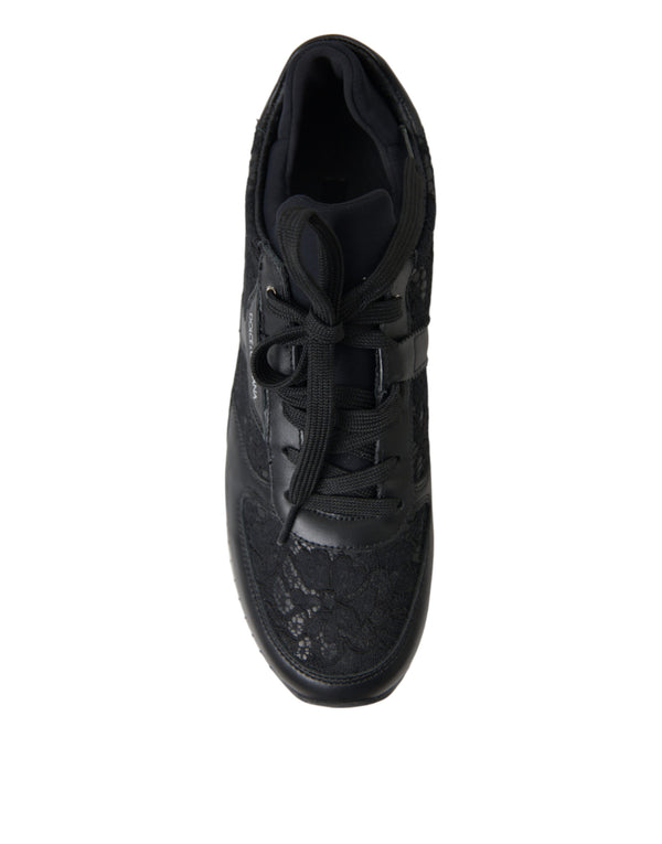 Schwarz Floral Spitze Leder Turnschuhe Schuhe