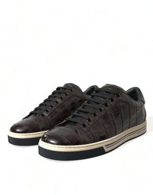 Braun Kroko Exotische Leder Männer Casual Turnschuhe Schuhe