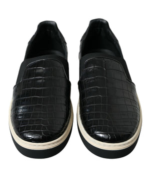 Schwarz Kroko Exotische Leder Turnschuhe Schuhe