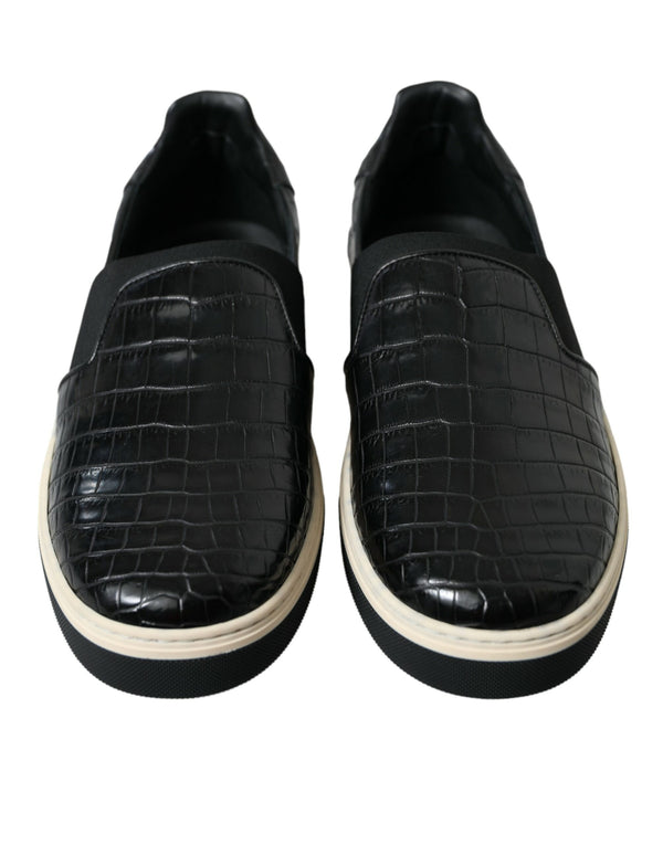 Schwarz Kroko Exotische Leder Turnschuhe Schuhe
