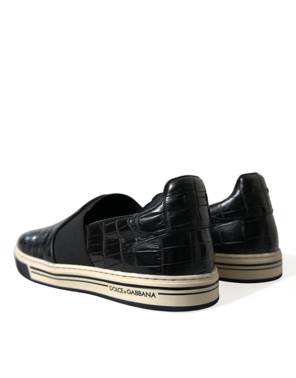 Schwarz Kroko Exotische Leder Turnschuhe Schuhe