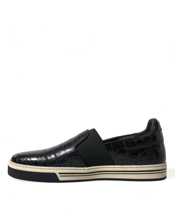 Schwarz Kroko Exotische Leder Turnschuhe Schuhe